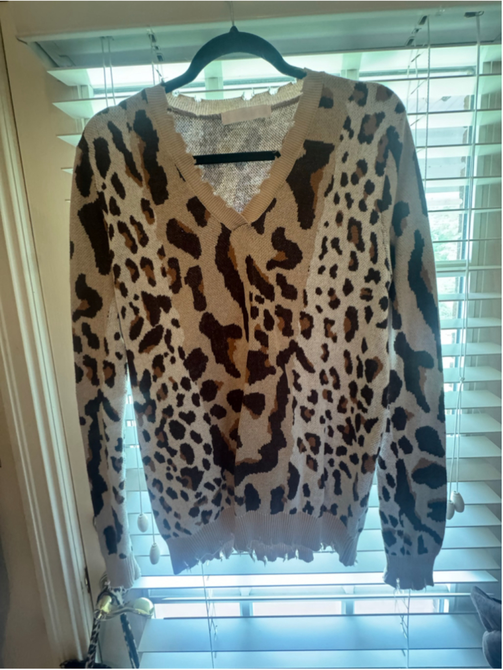 Karlie Leopard Print V-Neck Sweater Beige Brown